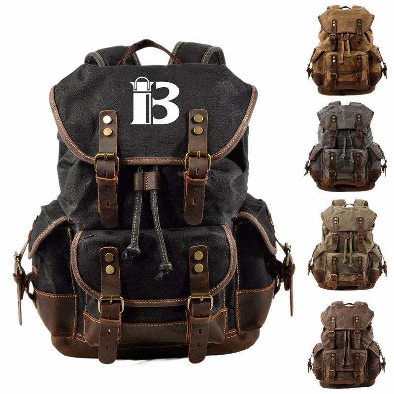 Leather Waxed Canvas Waterproof Backpack