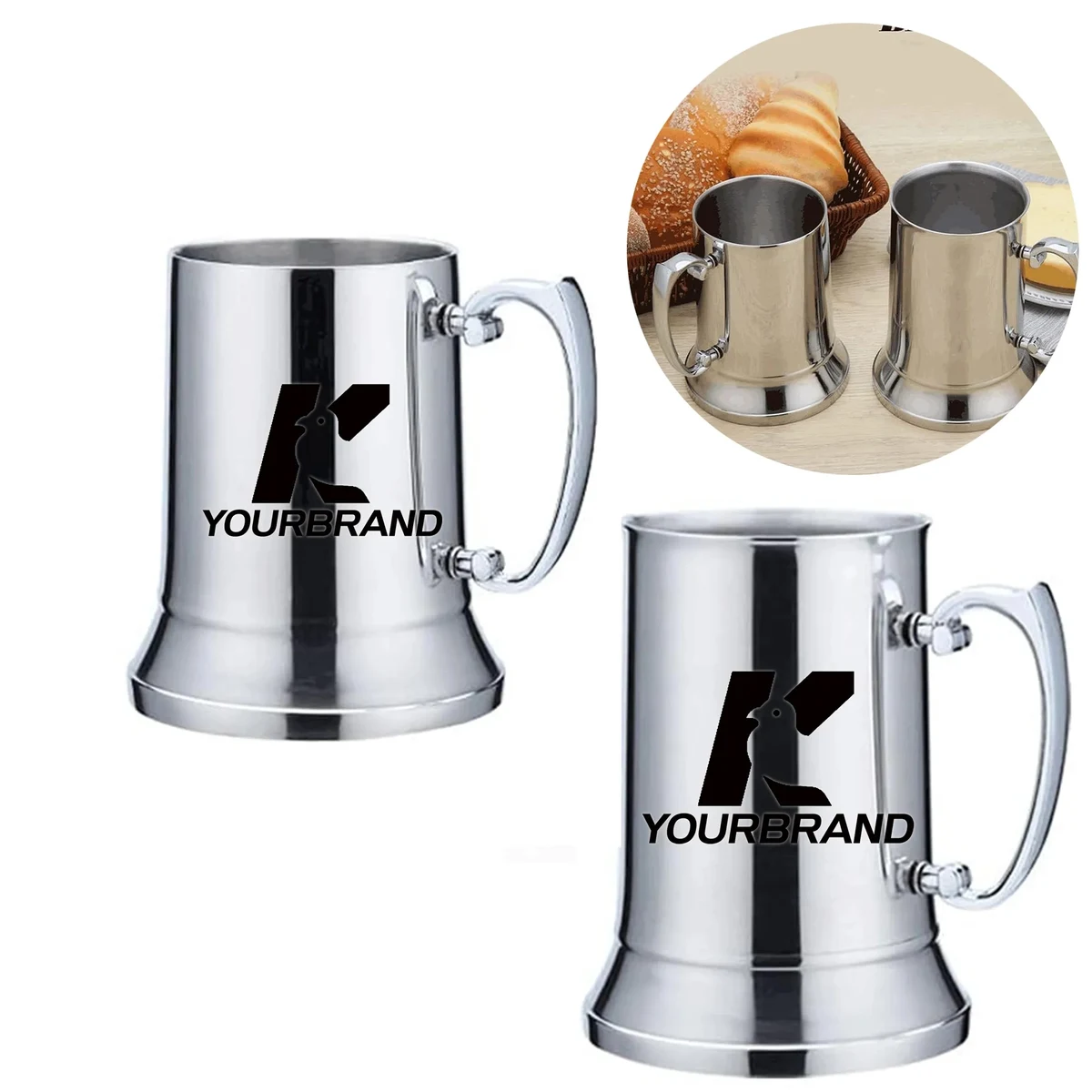 Stock 15oz Double Wall stainless steel Beer mug With Handle 1
