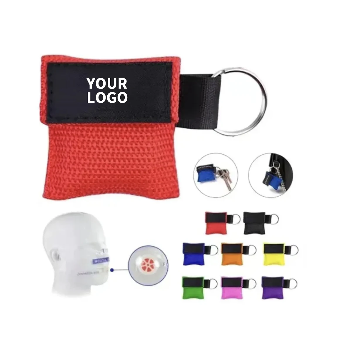Emergency CPR Face Shield Keychain Kit 2" x 2" 1