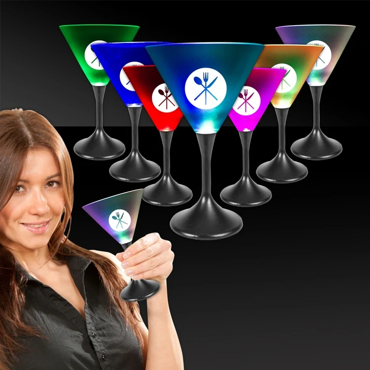 7 oz. Lighted LED Frosted Martini Glass with Black Base 1