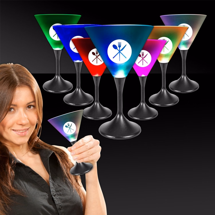 7 oz. Lighted LED Frosted Martini Glass with Black Base