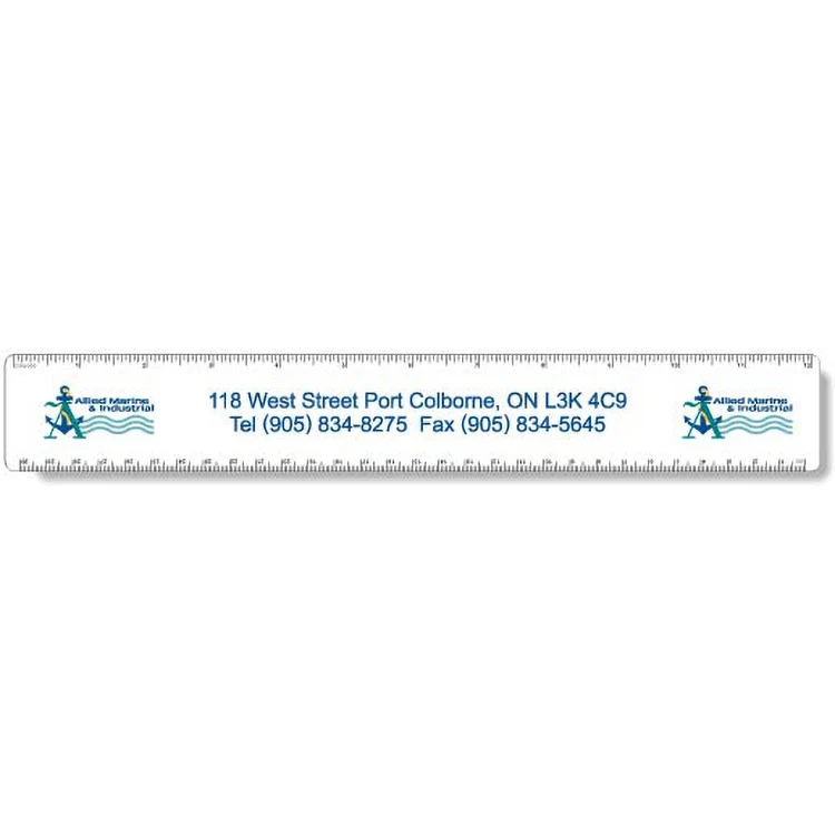 .020 White Plastic Ruler 1.75"x12.25" Rectangle / Round Corner, Spot Colour 1