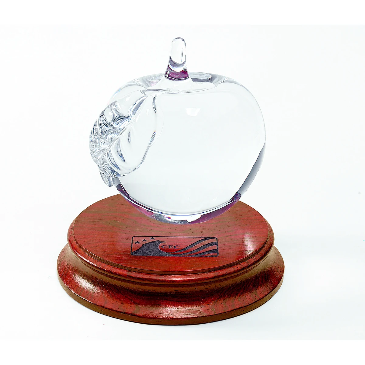Glass Apple on Solid Rosewood Base 1