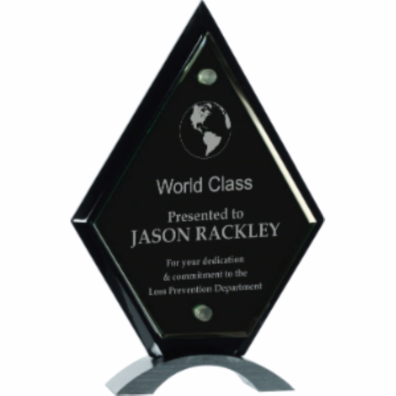 10" Diamond Black Piano Finish Floating Jade Glass Standup Award