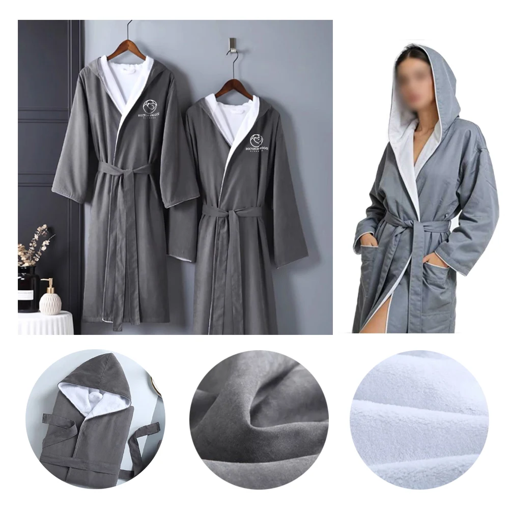 Peach Skin & Coral Fleece Blend Double-Layer Hooded Bathrobe 1