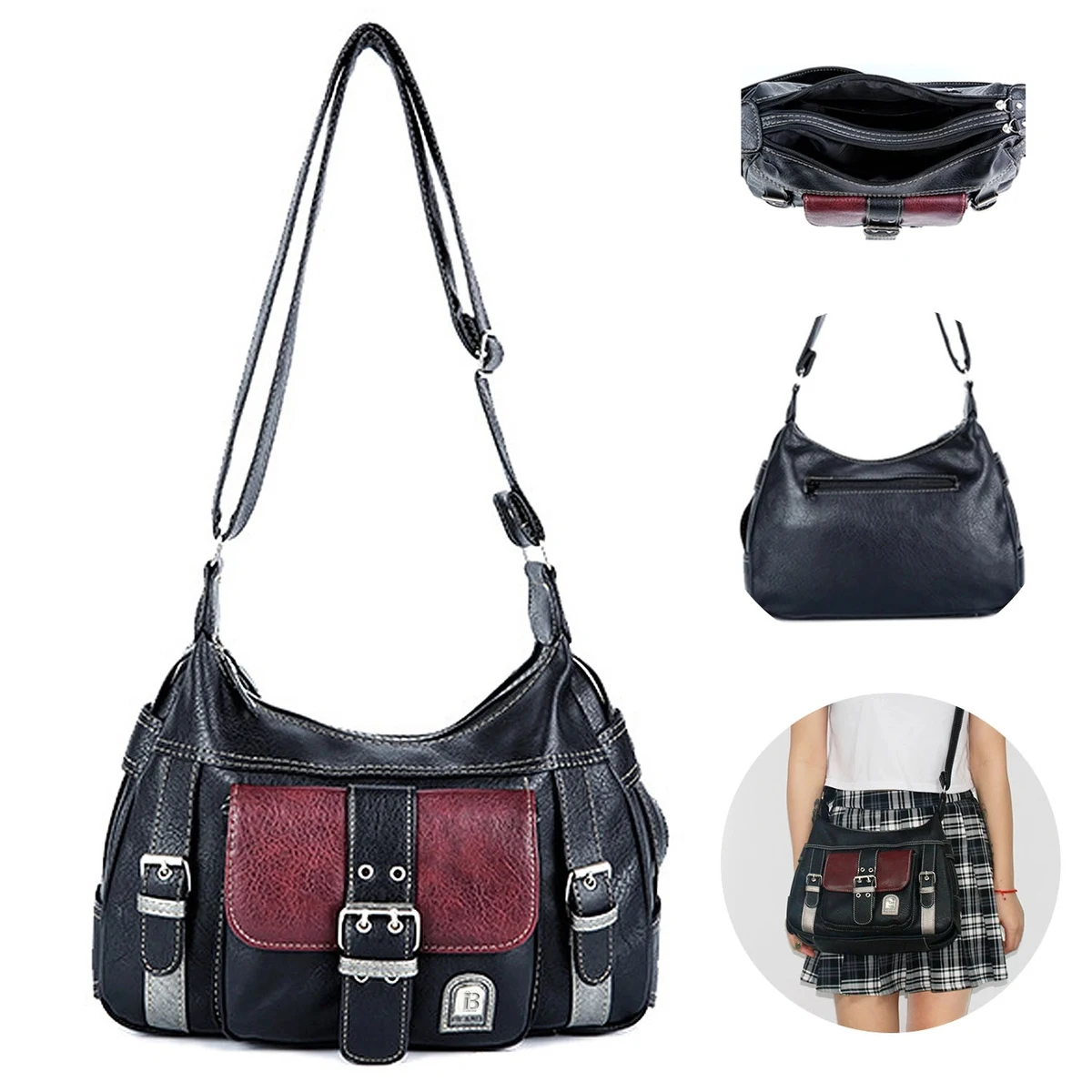 Pu Leather Large Capacity Crossbody Bag 1