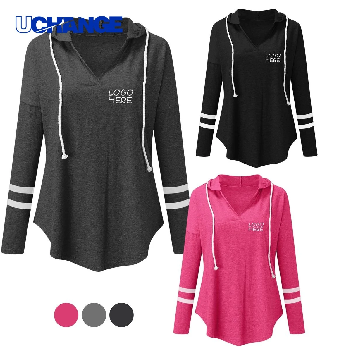 Drawstring V-Neck Tee, custom hoodie or sweatshirt with logo imprint 1