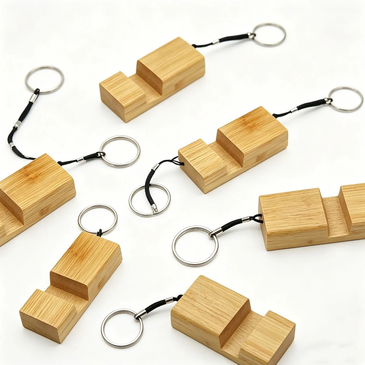 Bamboo Phone Stand with Key Chain 1