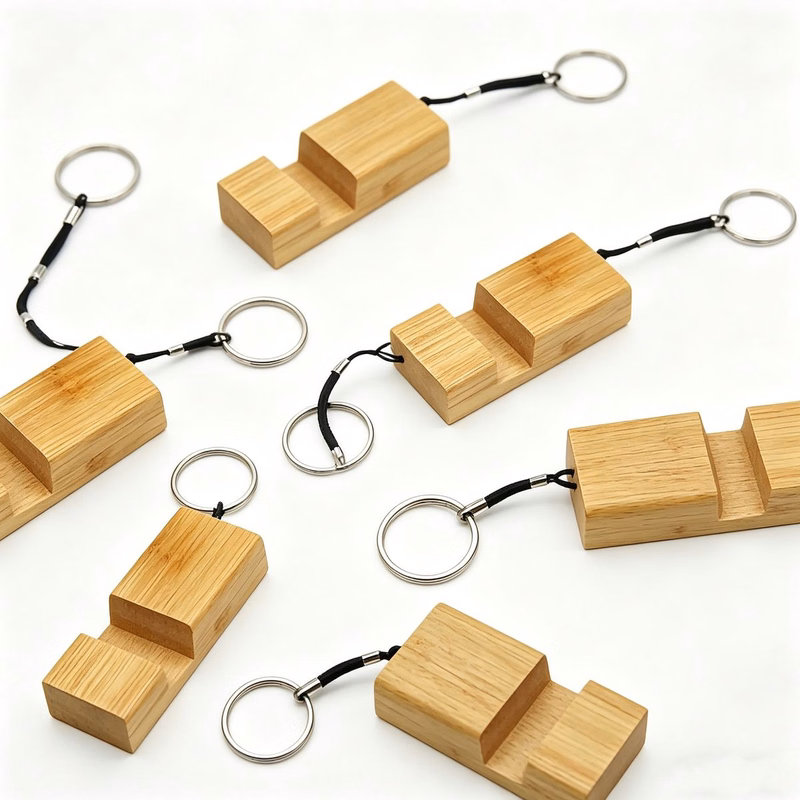 Bamboo Phone Stand with Key Chain