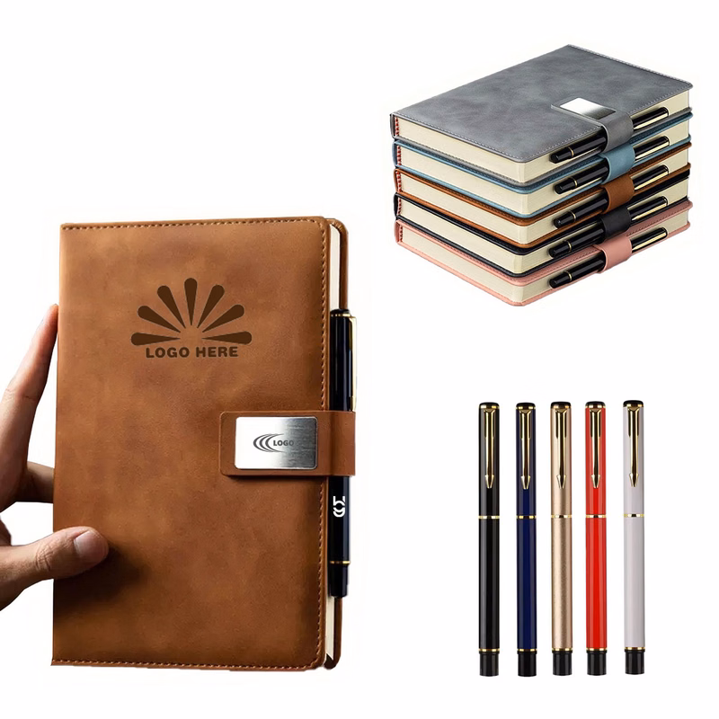 Elegant A5 Leather Notebook Set with Custom Pen