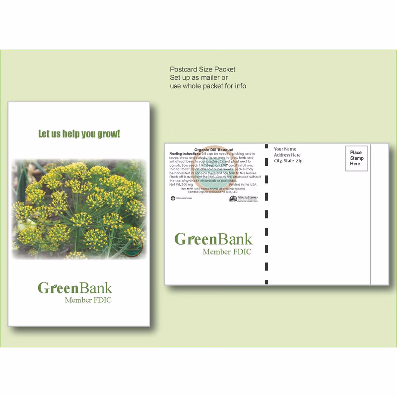 Organic Dill 'Bouquet' Herb Seed Packet - Postcard Mailer Size 4" x 6.5"