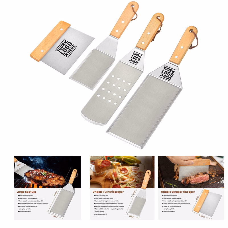 4 Piece Metal Spatula and Bench Scraper Set for Cast Iron Griddle