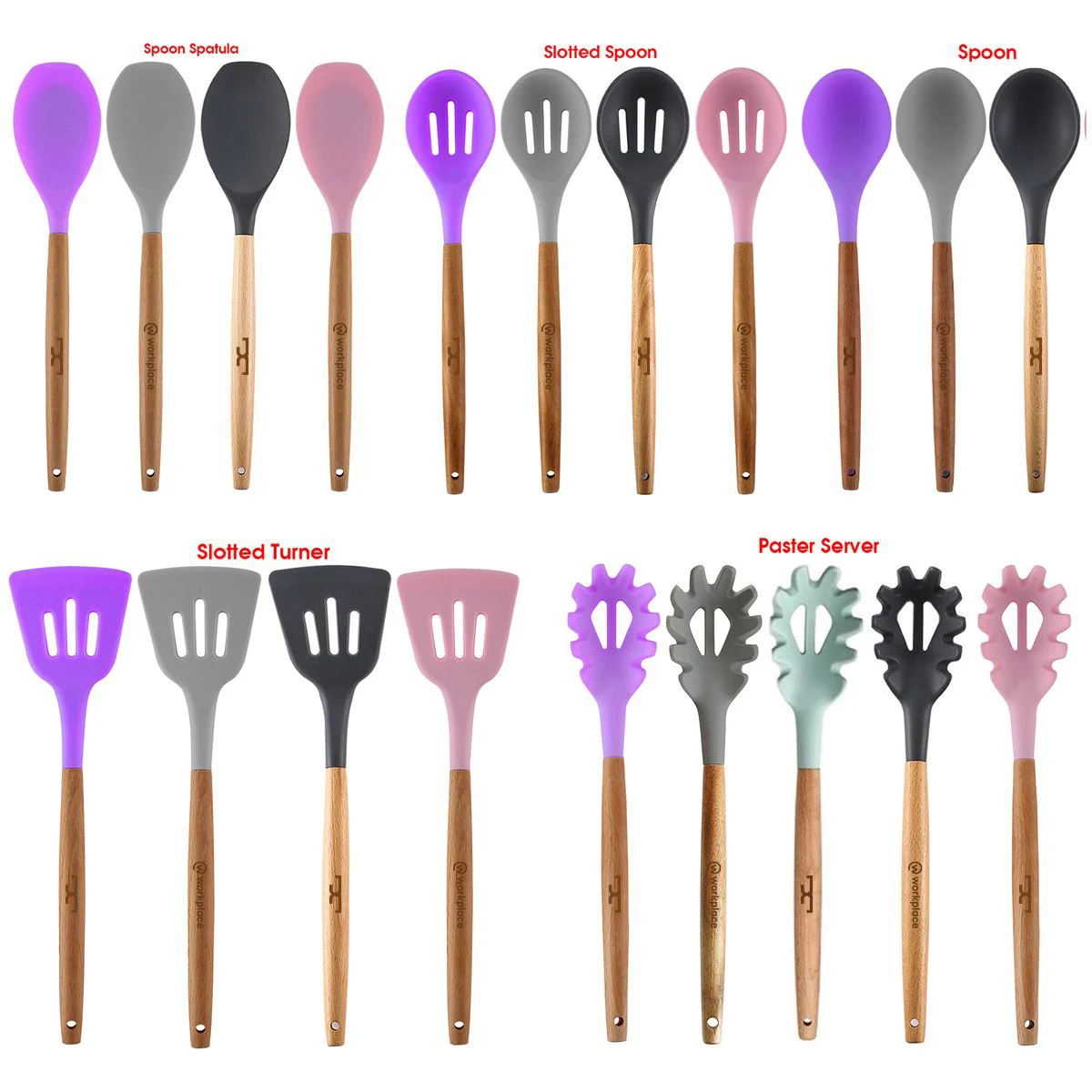 Silicone Cooking or Serving Utensil with Wooden Handle – Sold Individually or as a Set 1