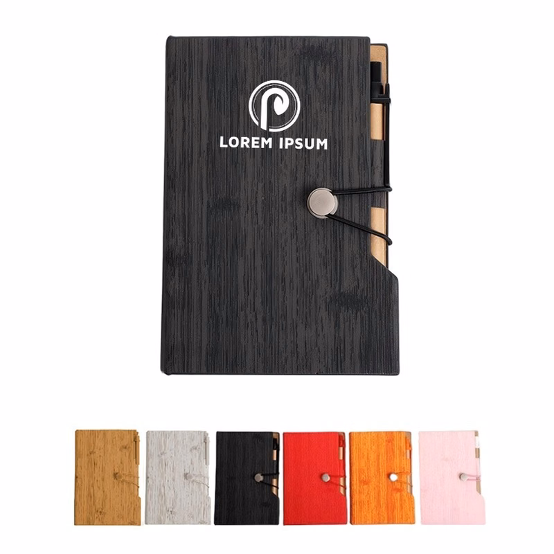 Woodgrain Notebook with Sticky Notes & Pen