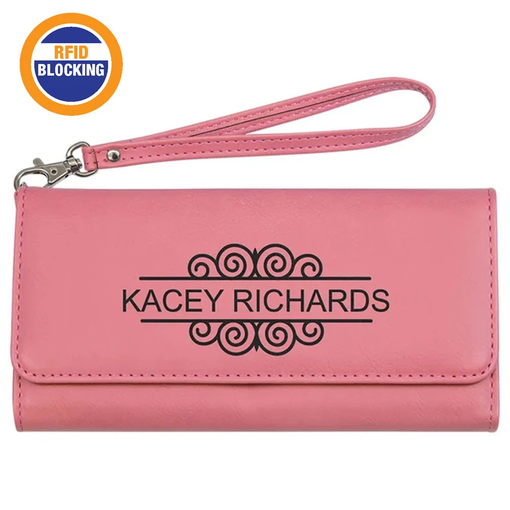 RFID Protected Pink Leatherette Wallet with Strap 1