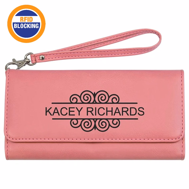 RFID Protected Pink Leatherette Wallet with Strap