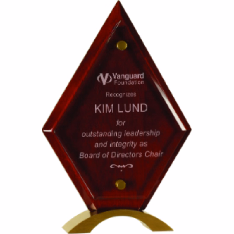 10" Diamond Rosewood Piano Finish Floating Jade Glass Standup Award