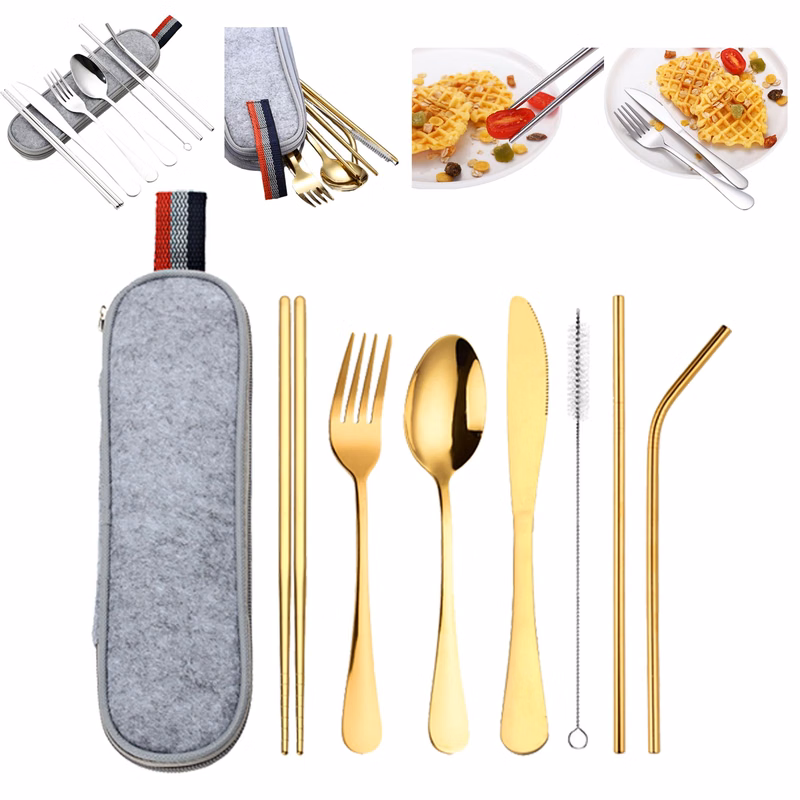 Portable Stainless Steel Travel Utensils 8 pcs set