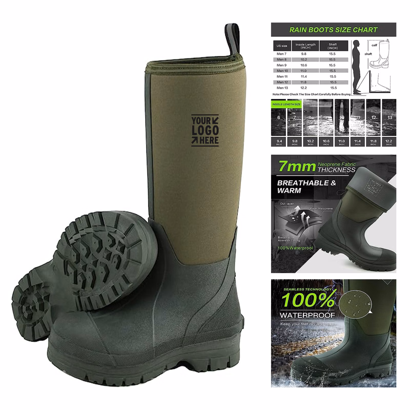 7 mm Neoprene Insulated Rain Boots with Steel Shank