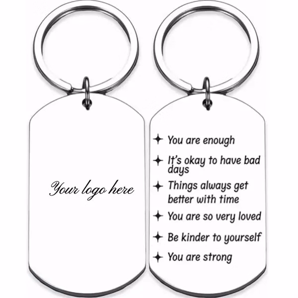 Custom Stainless Steel Motivational Keychain — Inspirational Key Ring Promo