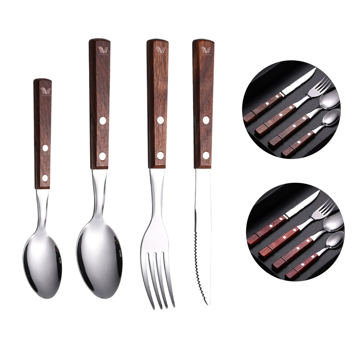 Silverware Set Stainless Steel Cutlery Wood Handle Retro 1