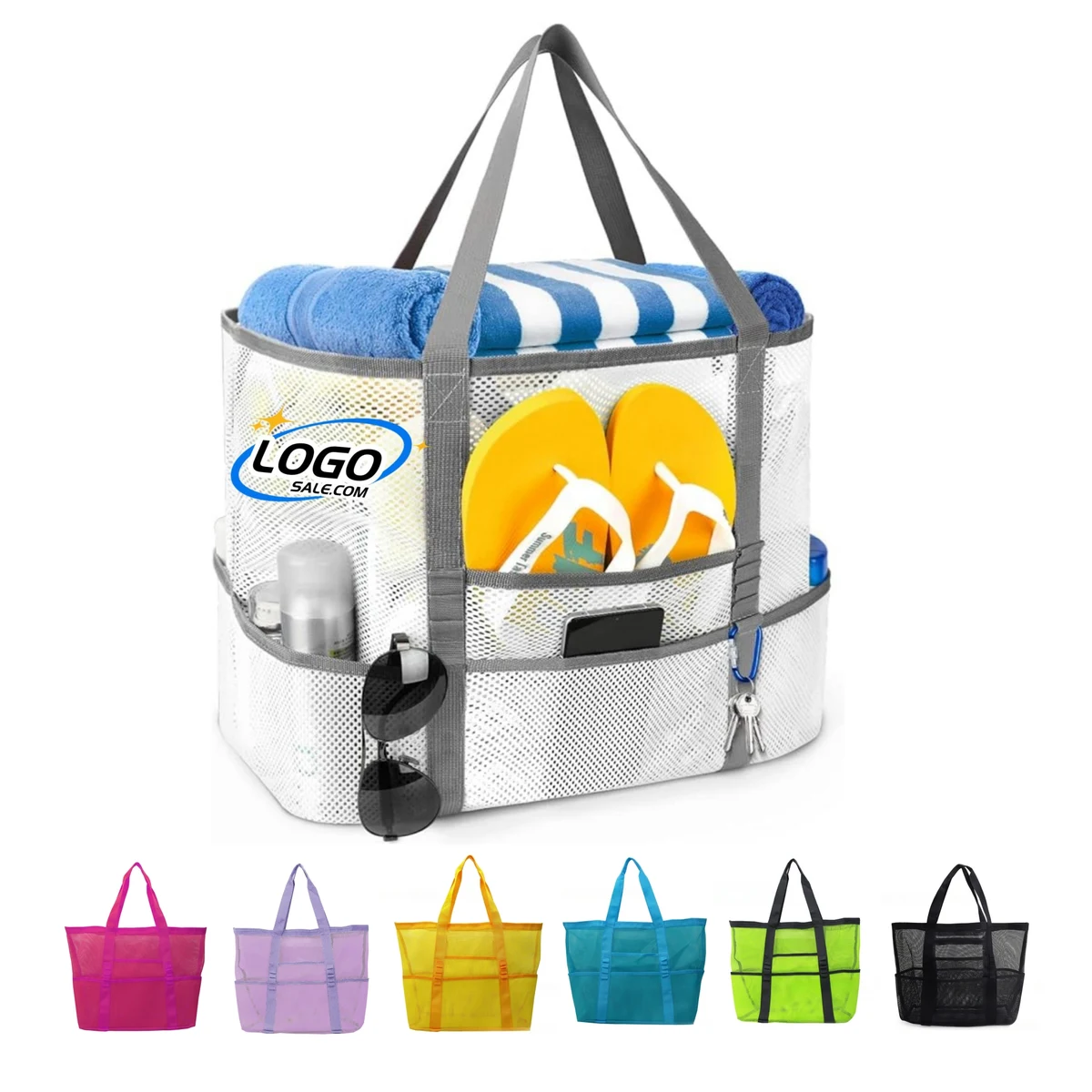 Large Mesh Pockets Beach Bag 1