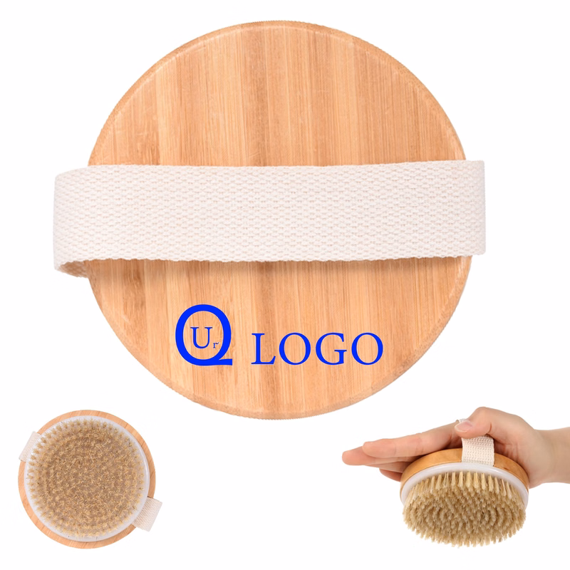 Round Wooden Bath Bristle Brush W/ Cloth Handle