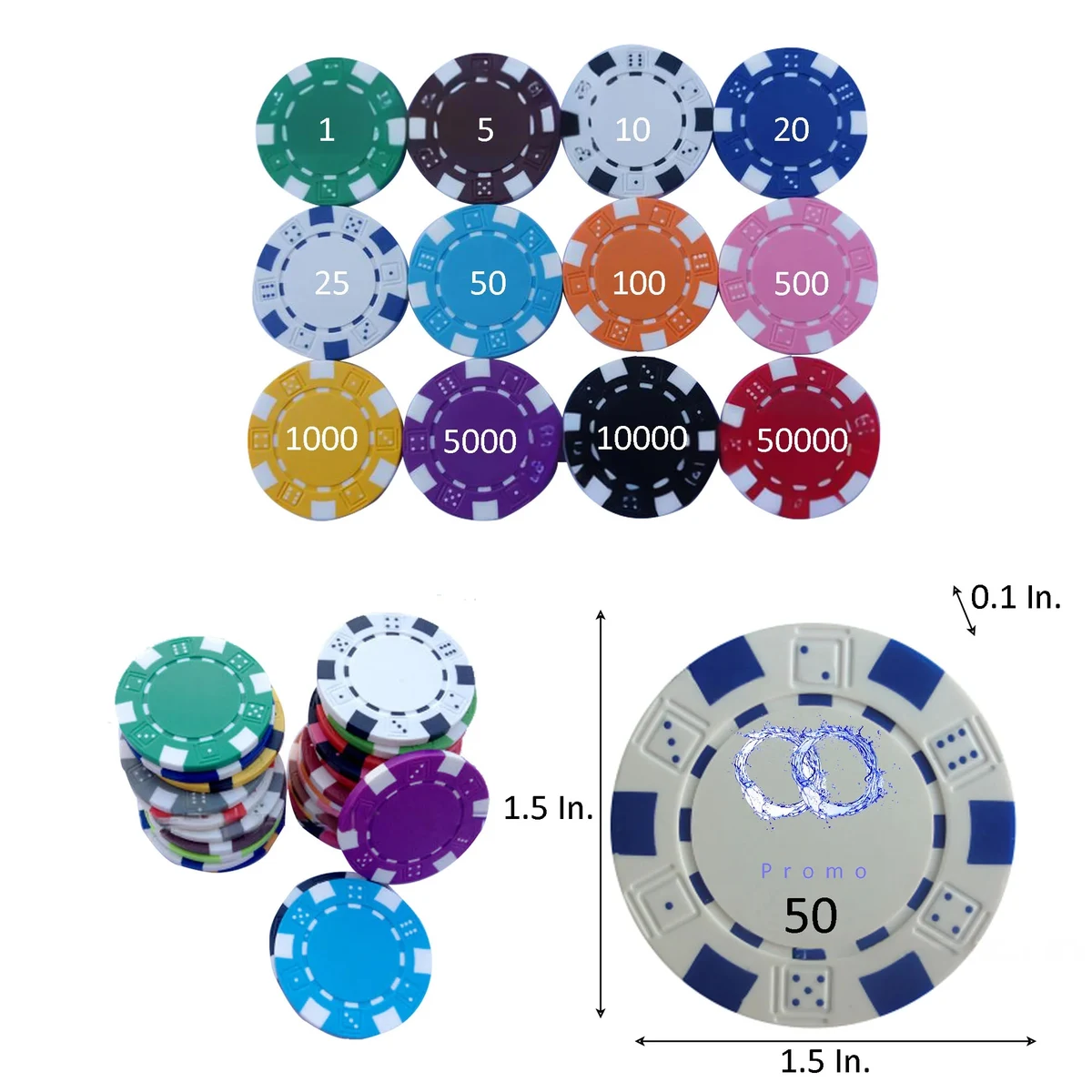 Casino Clay Poker Chip 1.5"L x 1.5"W MOQ 100 1