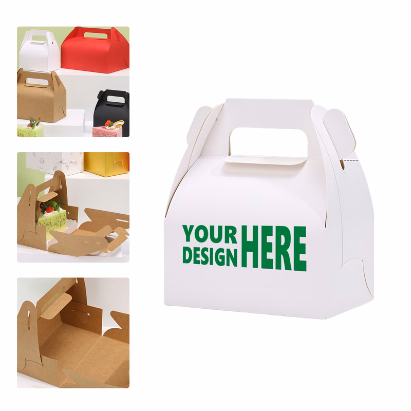 MOQ 50 Portable Kraft Paper Bakery Boxes for Pastry and Sweets