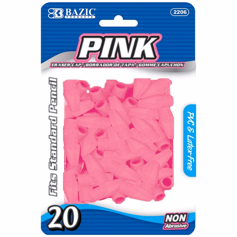 Pencil Cap Erasers - 20 Count Pink