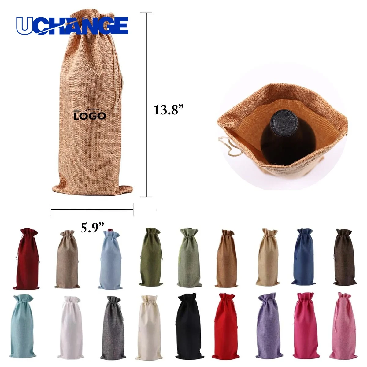 Burlap Drawstring Wine Gift Bag Set 1