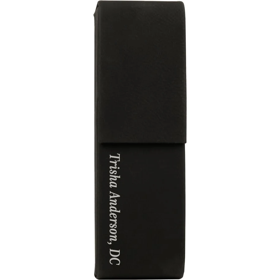 6 1/2" x 2" Black/Silver Leatherette Double Pen Case 1