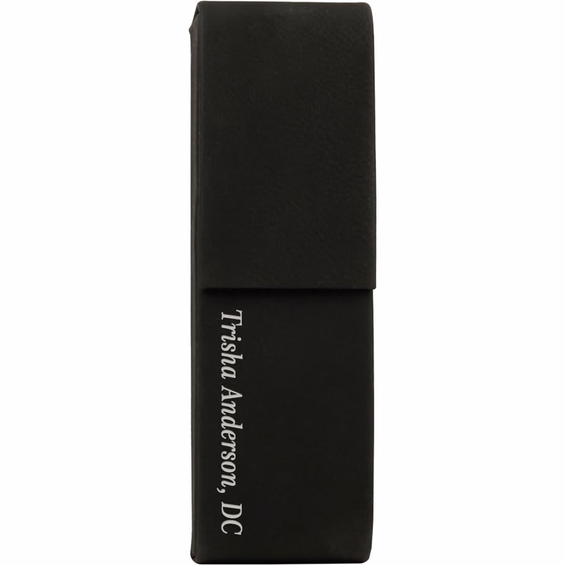 6 1/2" x 2" Black/Silver Leatherette Double Pen Case