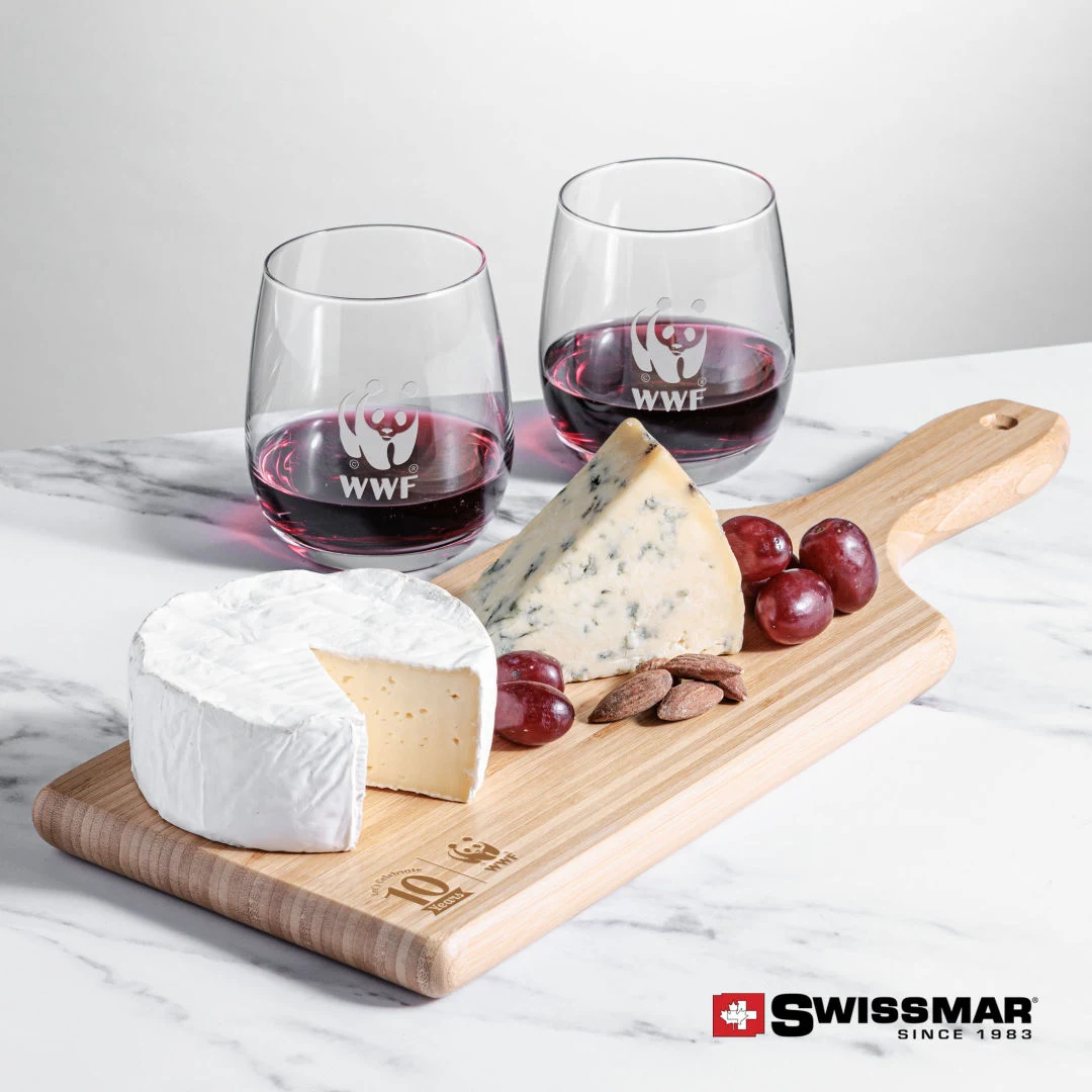 Swissmar® Bamboo Board & 2 Crestview Stemless Wine 1