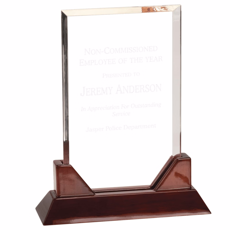 7" Rectangle Prestige Acrylic Award with Rosewood Piano Finish Base
