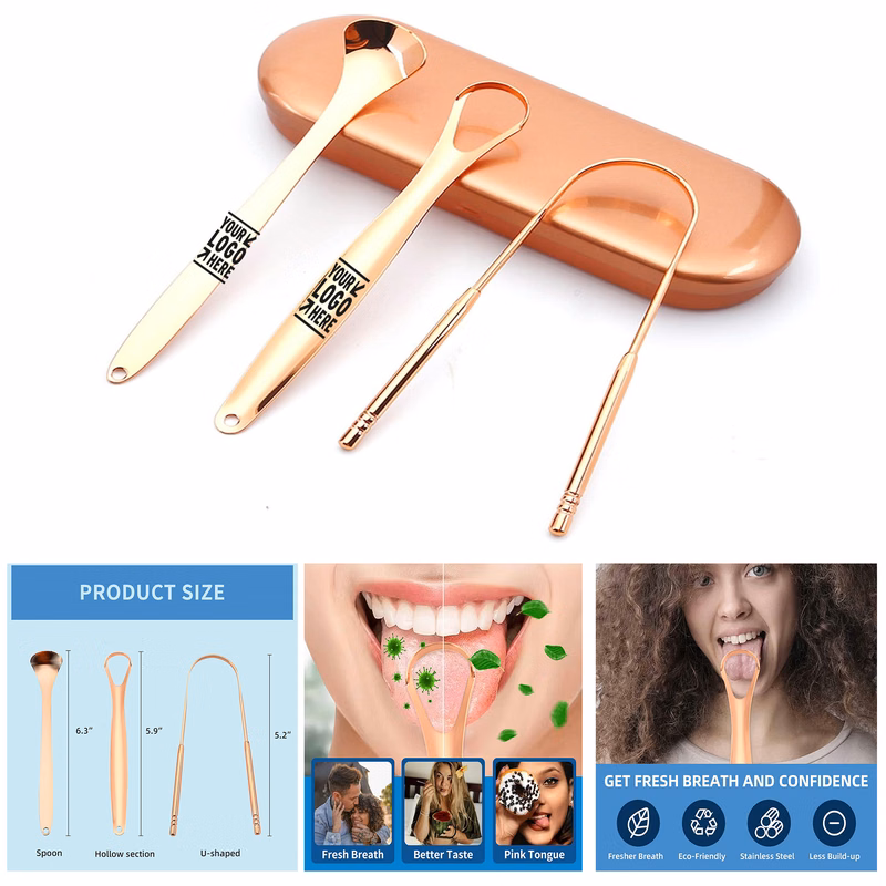 100% Surgical Stainless Steel Oral Hygiene Tongue Scraper Cleaner for Adults Kids