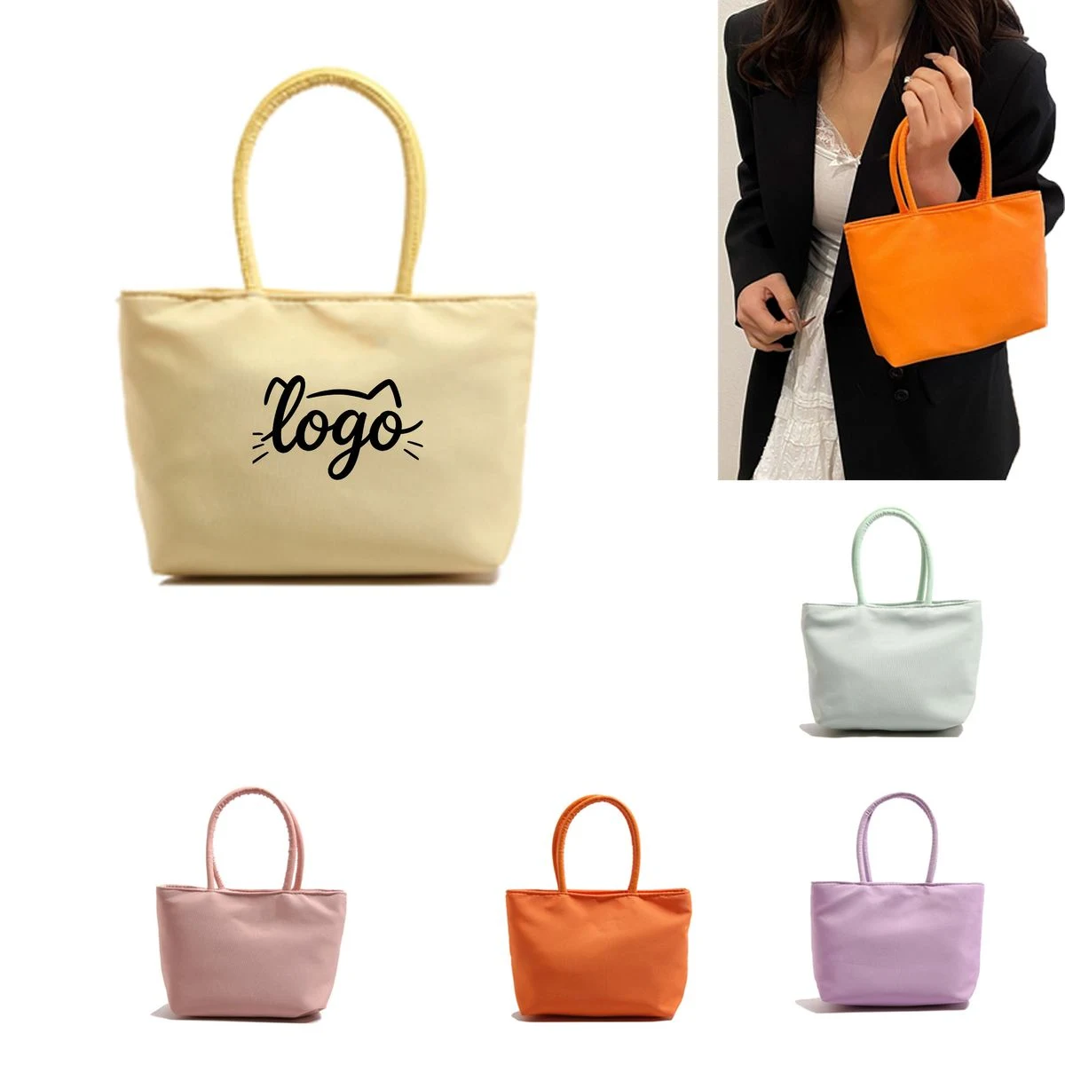 Compact Rainbow Retro Handbag, custom tote bag with logo imprint 1