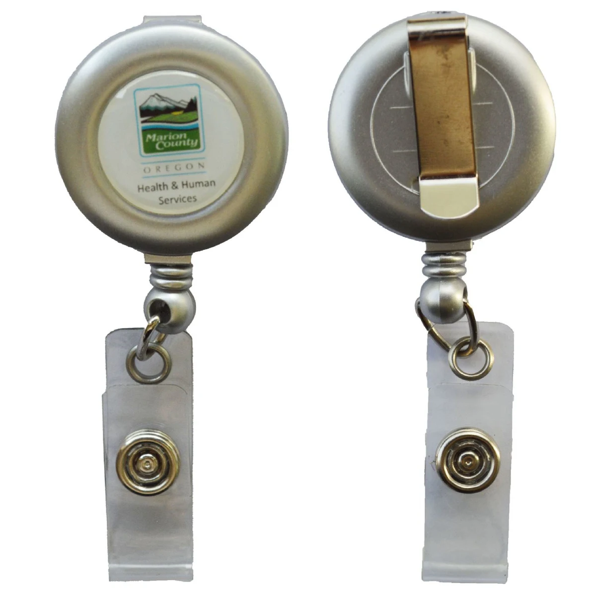 Electroplate Round Badge Reel Holder w/ Belt Clip 1