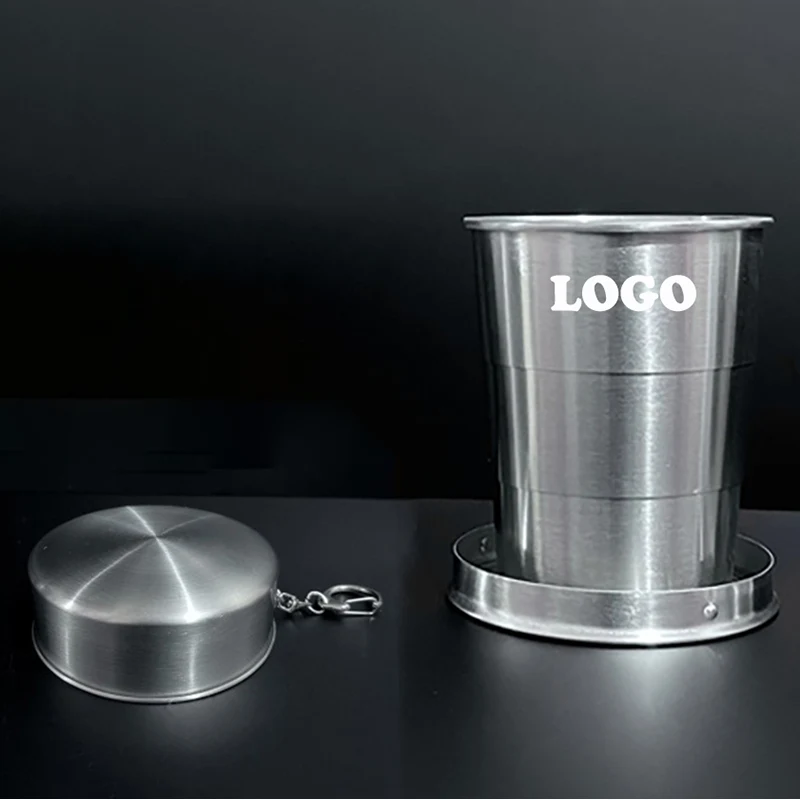 150ML Travel 304 Stainless Steel Collapsible Cup w/ Metal Keychain 1