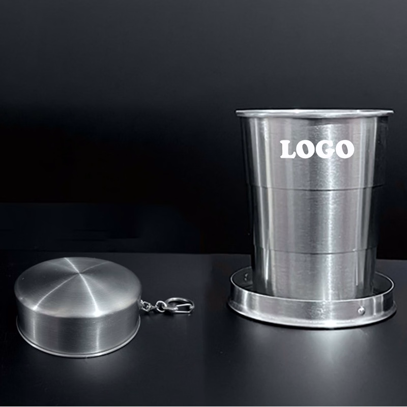 150ML Travel 304 Stainless Steel Collapsible Cup w/ Metal Keychain