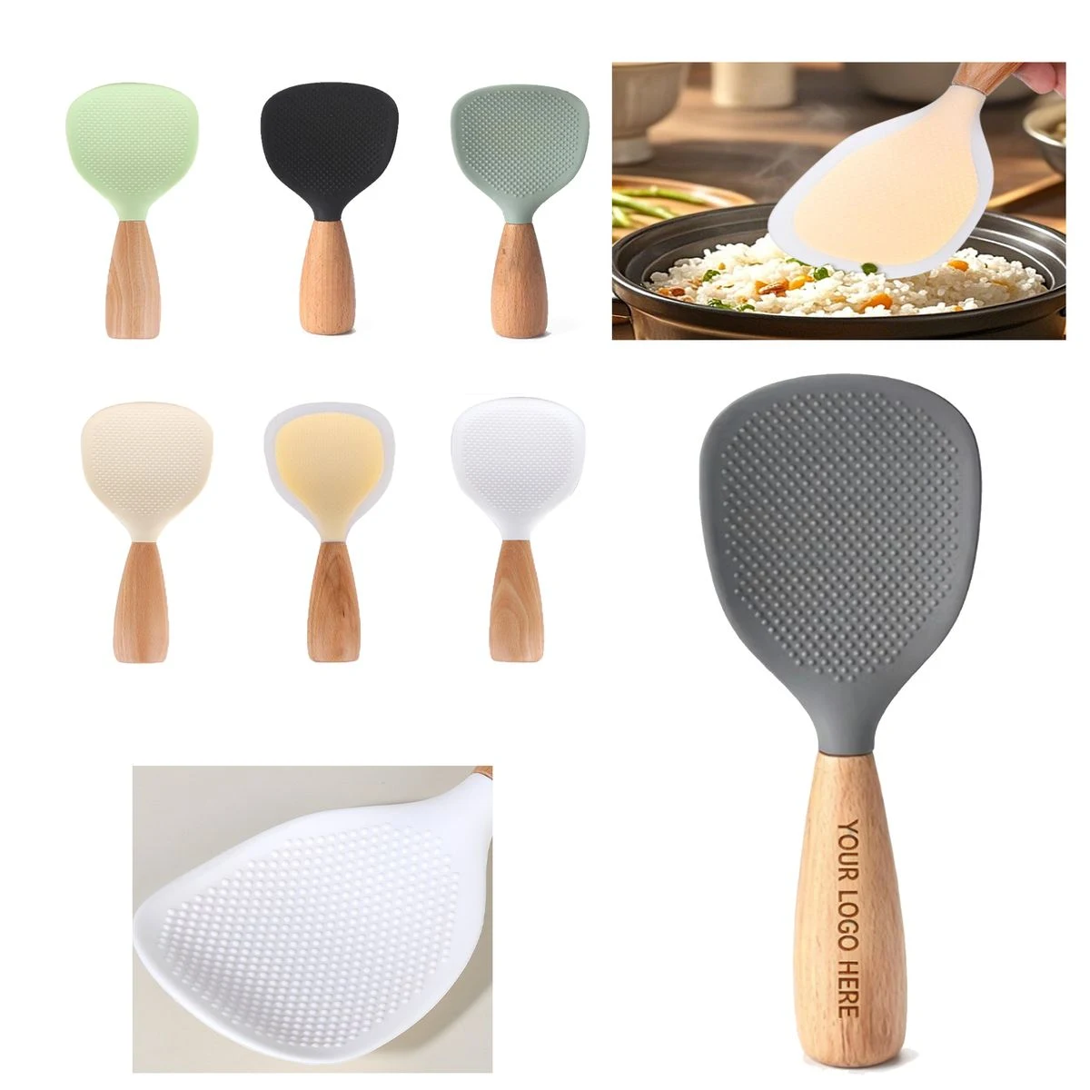 Stand-Up Dust-Proof Silicone Rice Spoon With Anti-Slip Slope Points & Easy-Clean Feature 1