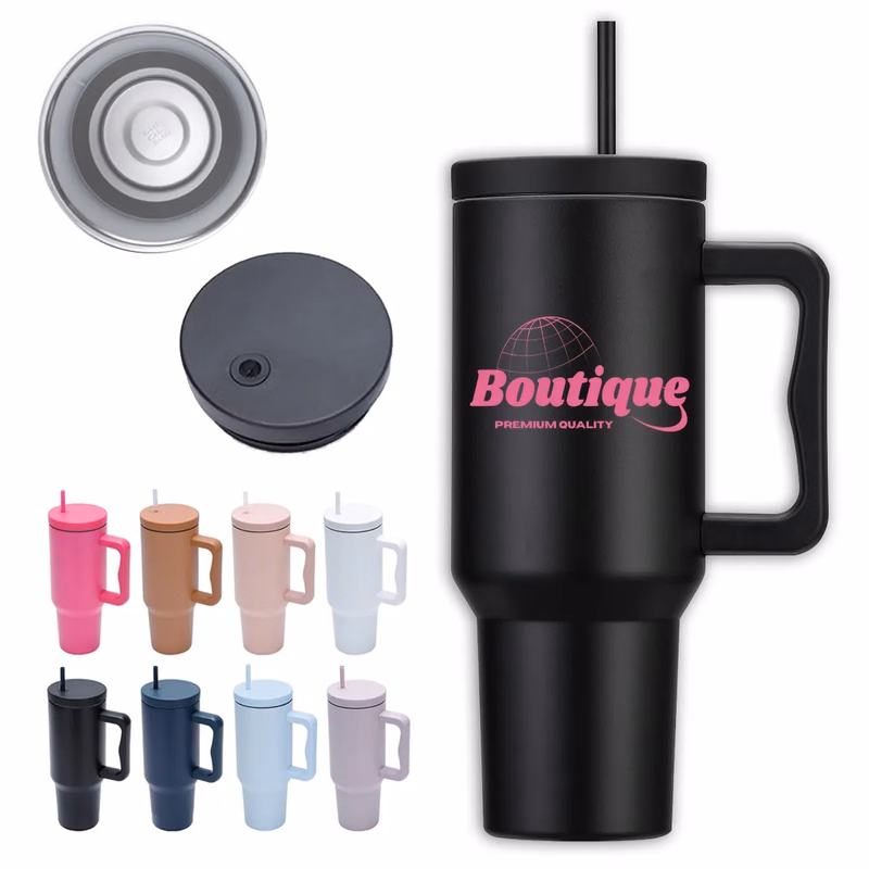 40 oz. Stainless Steel Tumbler with Handle and Straw Lid