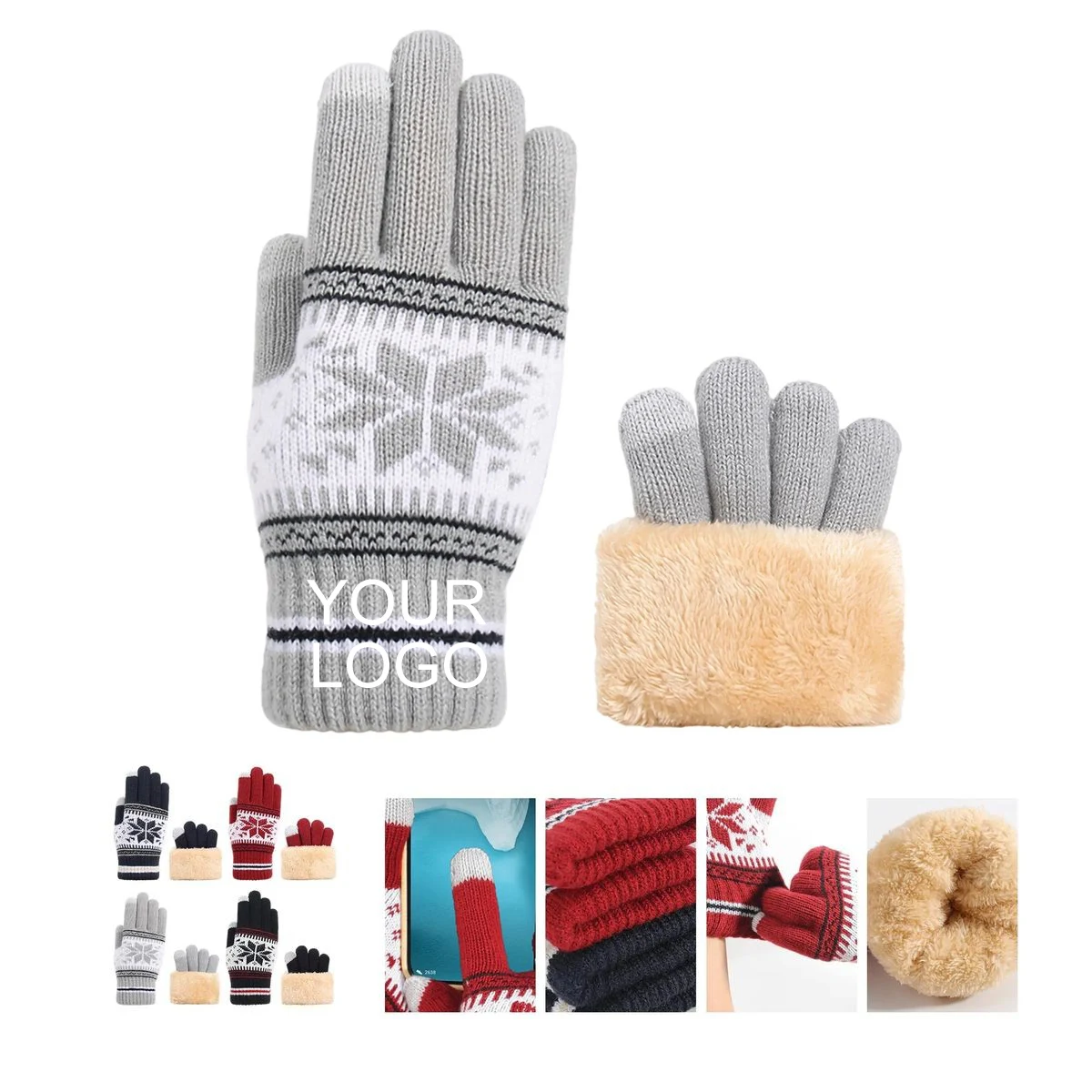 Touchscreen Gloves 9.85 inches with Snowflake Print, Customizable with Logo 1