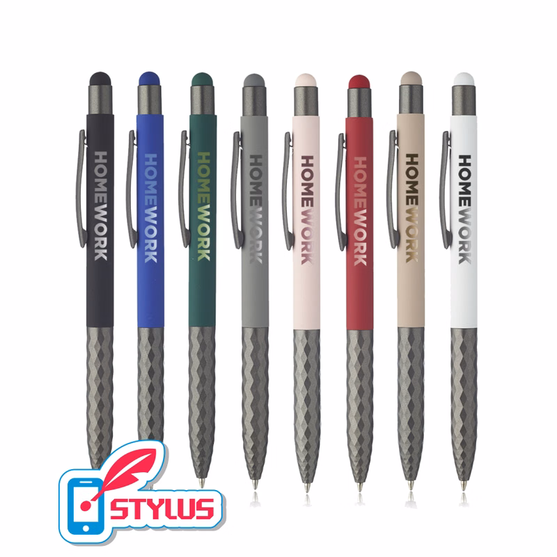Union Printed - Geometric Aluminum BallPoint Pens with Stylus
