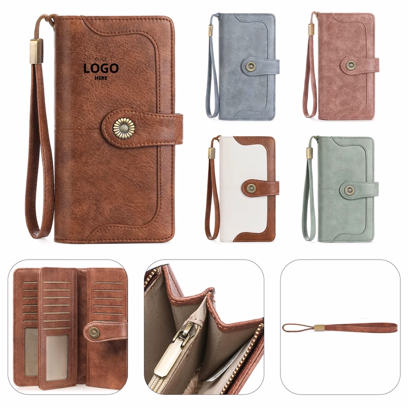 Long Style Zipper PU Leather Wallet
