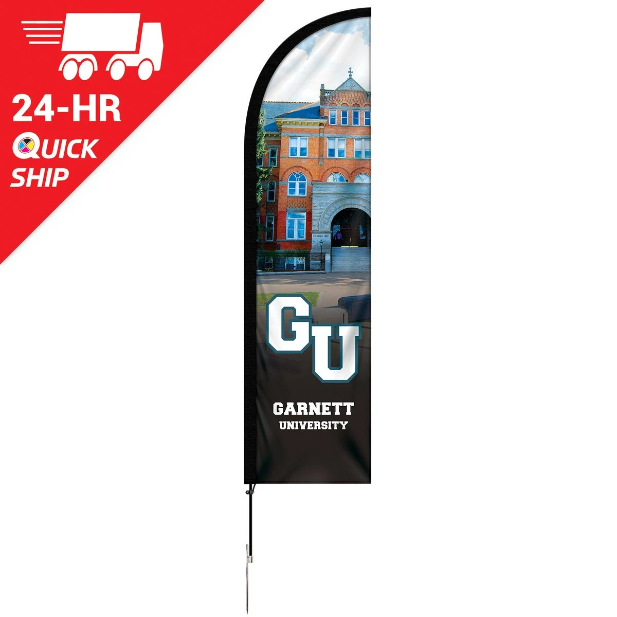 24 - Hour 8' Single Reverse Half Drop Banner with Hardware Set 1