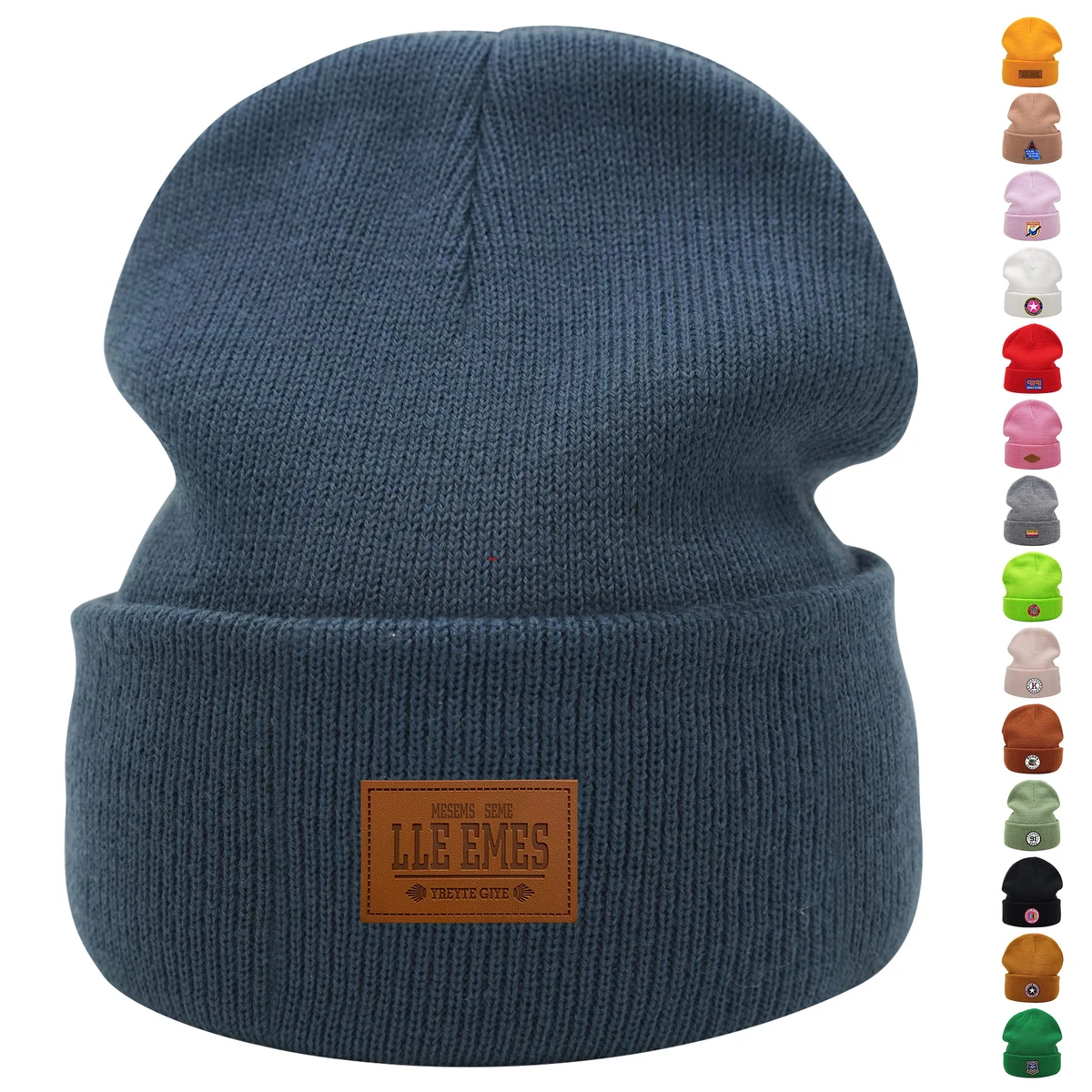 Embroidery Curled Solid Classic Beanie Knitted Cap 1