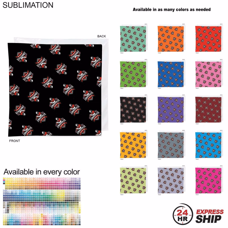 24 Hr Express Ship - Team Building Colored Sublimated Bandanna, 22"x22", Sublimated