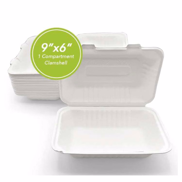 Three Leaf 9"x6" 1 Compartment Bagasse Clamshell 50 Pack