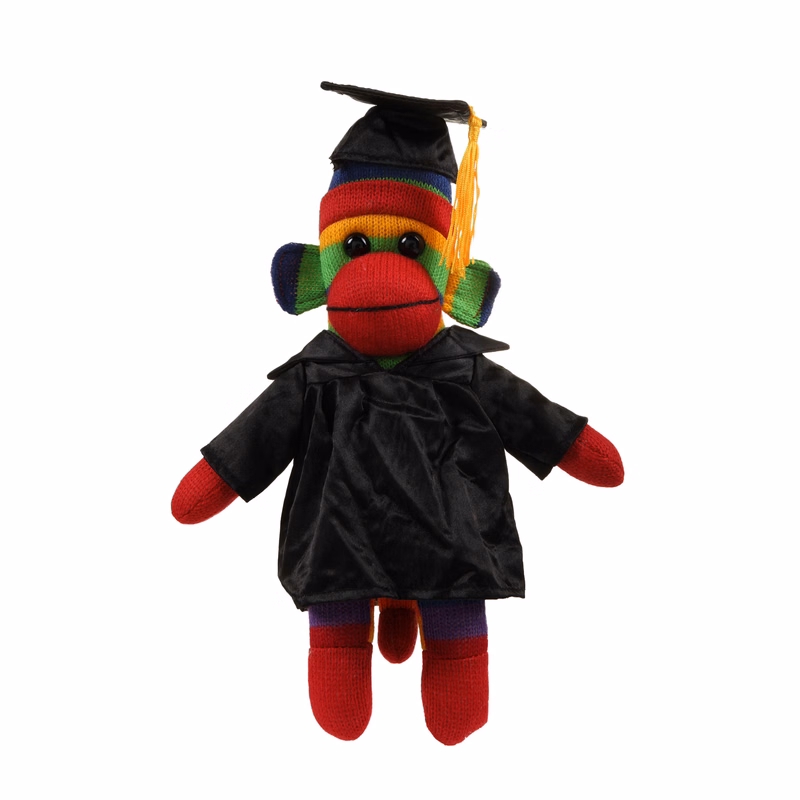 Rainbow Sock Monkey (Plush) in Graduation Cap & Gown